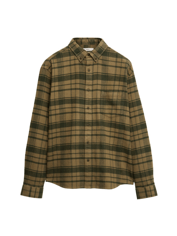 Marks & Spencer Čistě bavlněná flanelová košile Marks & Spencer zelená