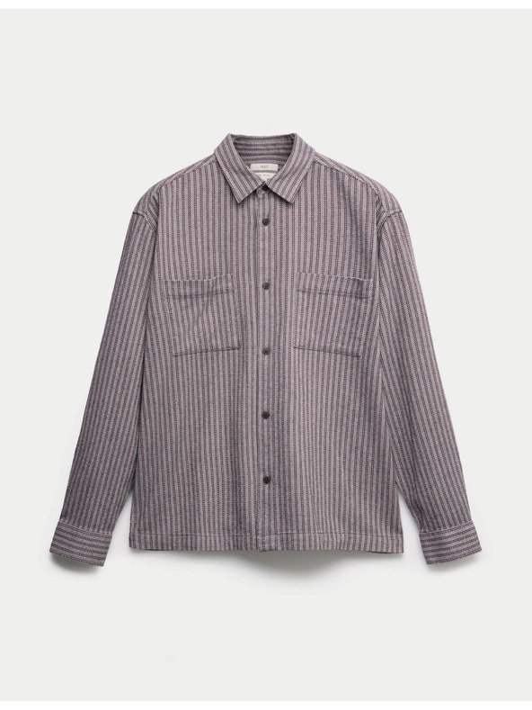 Marks & Spencer Proužkovaná flanelová košile z čisté bavlny Marks & Spencer šedá