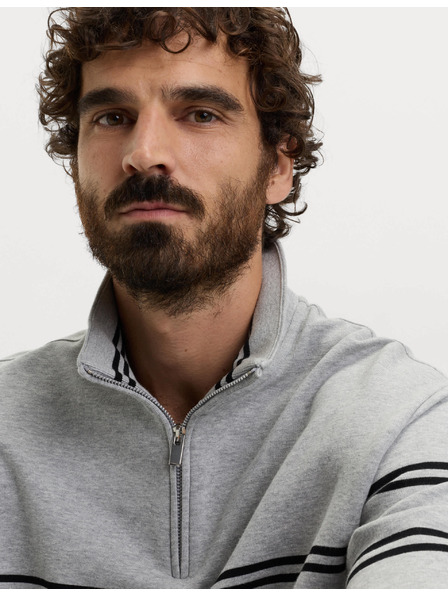 Marks & Spencer Pruhovaná mikina na zip u krku, z čisté bavlny Marks & Spencer šedá