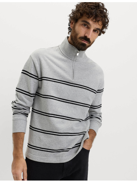 Marks & Spencer Pruhovaná mikina na zip u krku, z čisté bavlny Marks & Spencer šedá