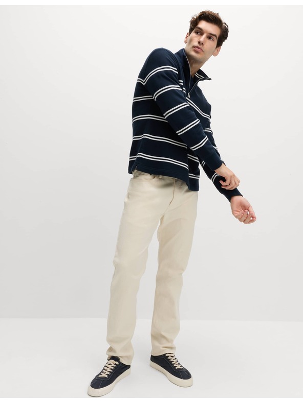 Marks & Spencer Pruhovaná mikina na zip u krku, z čisté bavlny Marks & Spencer námořnická modrá