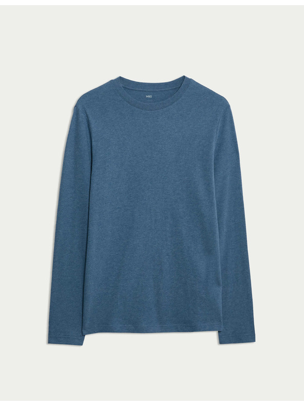 Marks & Spencer Čistě bavlněné tričko s dlouhým rukávem, měkké na dotek Marks & Spencer modrá