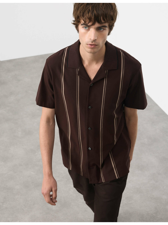Marks & Spencer Pruhovaná polokošile s klopami a vysokým podílem bavlny Marks & Spencer hnědá