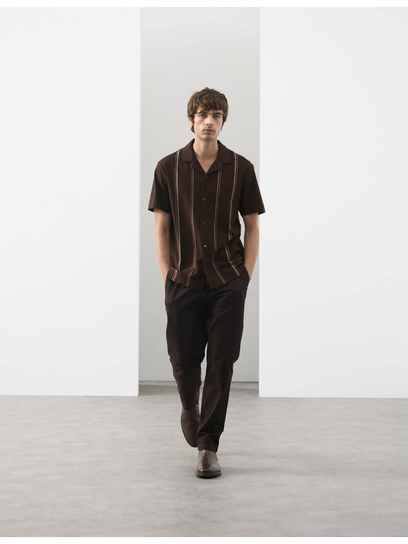 Marks & Spencer Pruhovaná polokošile s klopami a vysokým podílem bavlny Marks & Spencer hnědá