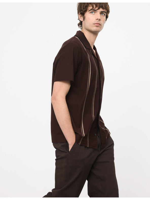 Marks & Spencer Pruhovaná polokošile s klopami a vysokým podílem bavlny Marks & Spencer hnědá