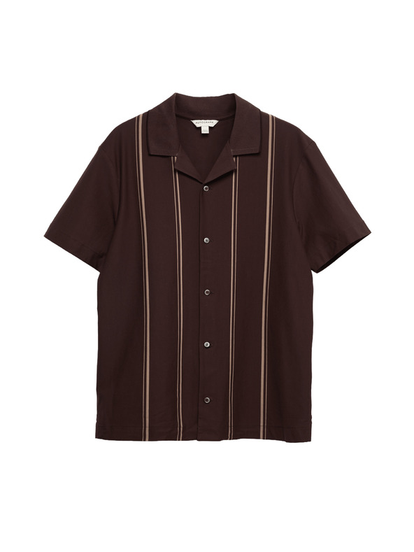 Marks & Spencer Pruhovaná polokošile s klopami a vysokým podílem bavlny Marks & Spencer hnědá