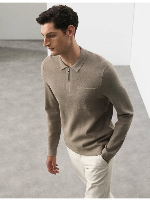 Marks & Spencer Polokošile Milano Knit s volným zipem Marks & Spencer hnědá