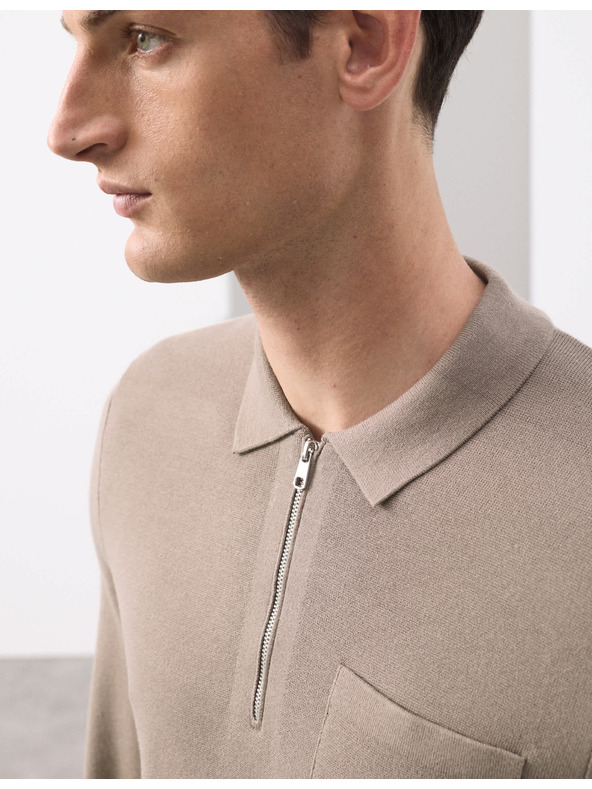 Marks & Spencer Polokošile Milano Knit s volným zipem Marks & Spencer hnědá