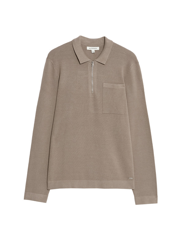 Marks & Spencer Polokošile Milano Knit s volným zipem Marks & Spencer hnědá