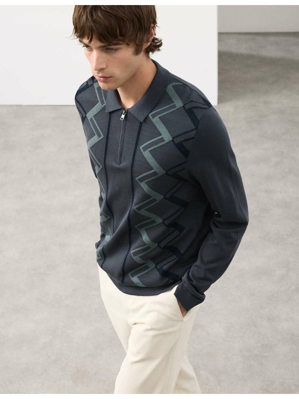 Marks & Spencer Pletená polokošile z mercerované bavlny, s geometrickým vzorem Marks & Spencer modrá