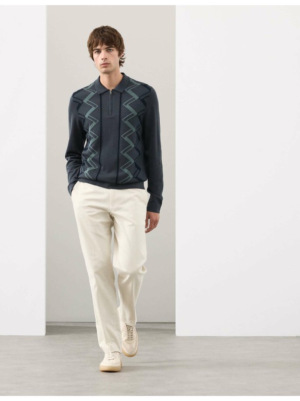 Marks & Spencer Pletená polokošile z mercerované bavlny, s geometrickým vzorem Marks & Spencer modrá