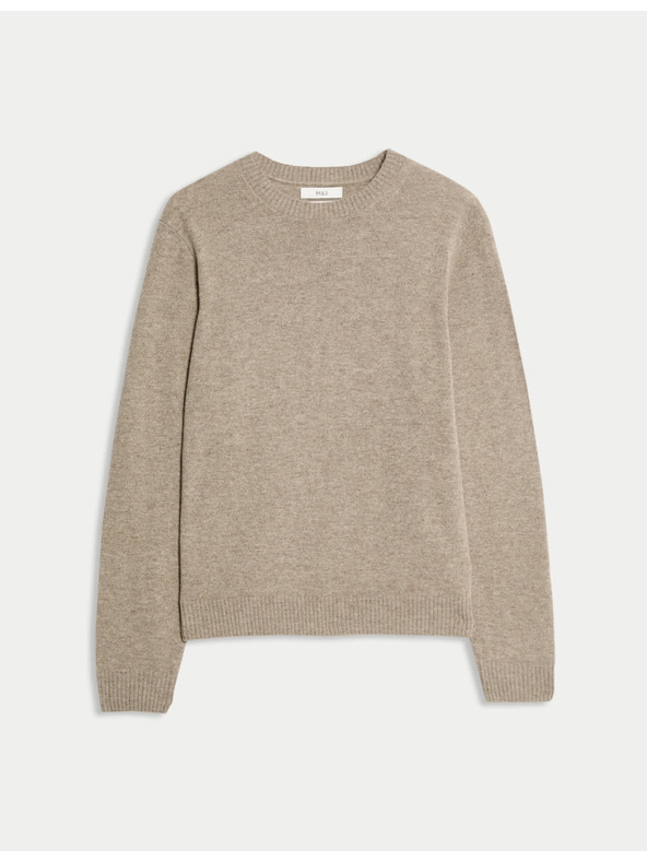 Marks & Spencer Svetr s výstřihem ke krku z jehněčí vlny Marks & Spencer béžová