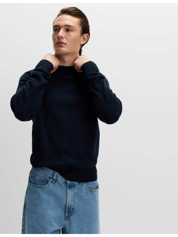 Marks & Spencer Svetr s výstřihem ke krku z jehněčí vlny Marks & Spencer námořnická modrá
