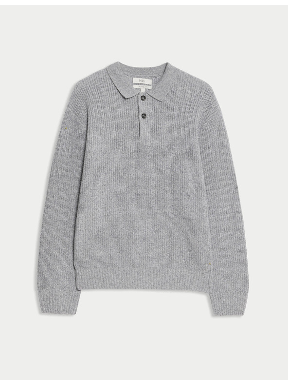 Marks & Spencer Pletená polokošile ze směsi jehněčí vlny Marks & Spencer šedá