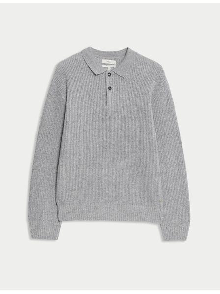 Marks & Spencer Pletená polokošile ze směsi jehněčí vlny Marks & Spencer šedá