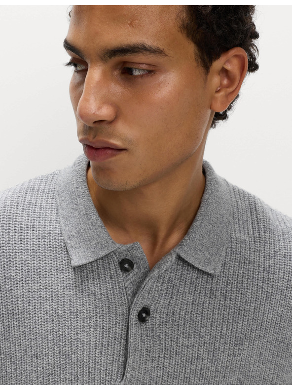 Marks & Spencer Pletená polokošile ze směsi jehněčí vlny Marks & Spencer šedá