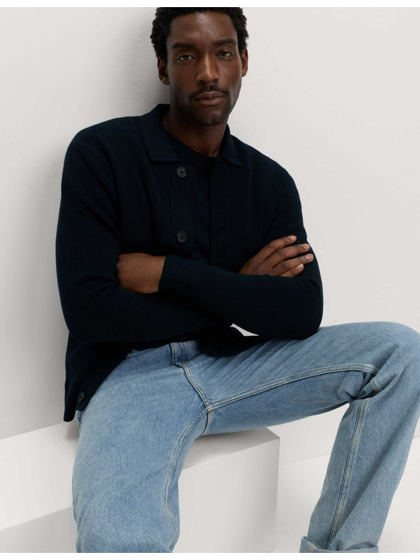 Marks & Spencer Pletená bunda ze směsi bavlny Marks & Spencer námořnická modrá