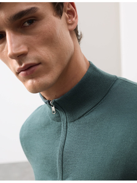 Marks & Spencer Svetr s krátkým zipem z čisté extra jemné vlny merino Marks & Spencer zelená