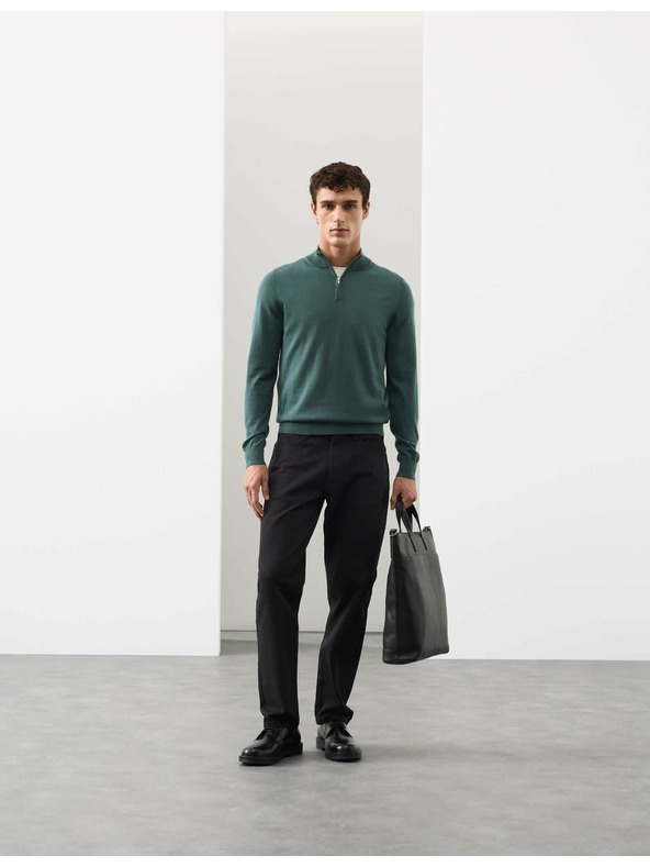 Marks & Spencer Svetr s krátkým zipem z čisté extra jemné vlny merino Marks & Spencer zelená