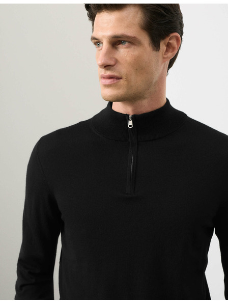 Marks & Spencer Svetr s krátkým zipem z čisté extra jemné vlny merino Marks & Spencer černá