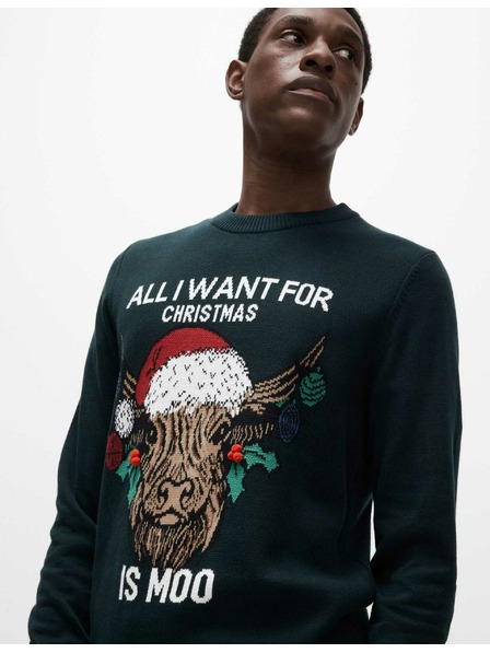 Marks & Spencer Vánoční svetr z čisté bavlny s kulatým výstřihem Marks & Spencer zelená