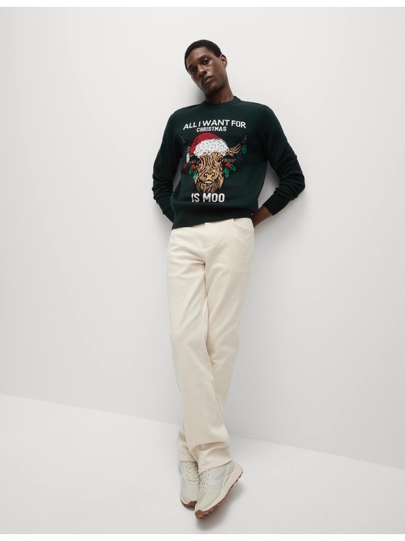 Marks & Spencer Vánoční svetr z čisté bavlny s kulatým výstřihem Marks & Spencer zelená