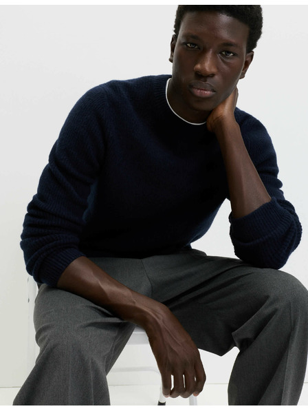 Marks & Spencer Žebrovaný svetr s výstřihem ke krku, z mimořádně měkké příze s příměsí vlny Marks & Spencer námořnická modrá
