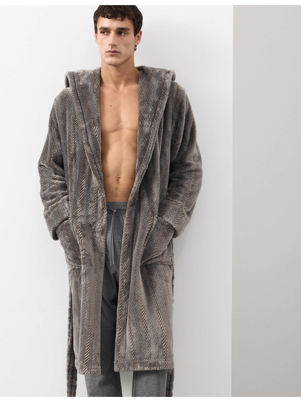 Marks & Spencer Mimořádně měkký flísový župan s motivem rybí kosti Marks & Spencer hnědá