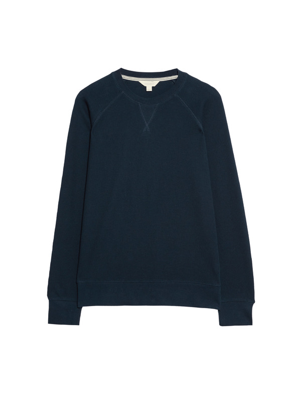 Marks & Spencer Domácí mikina z čisté bavlny s vaflovou texturou Marks & Spencer námořnická modrá