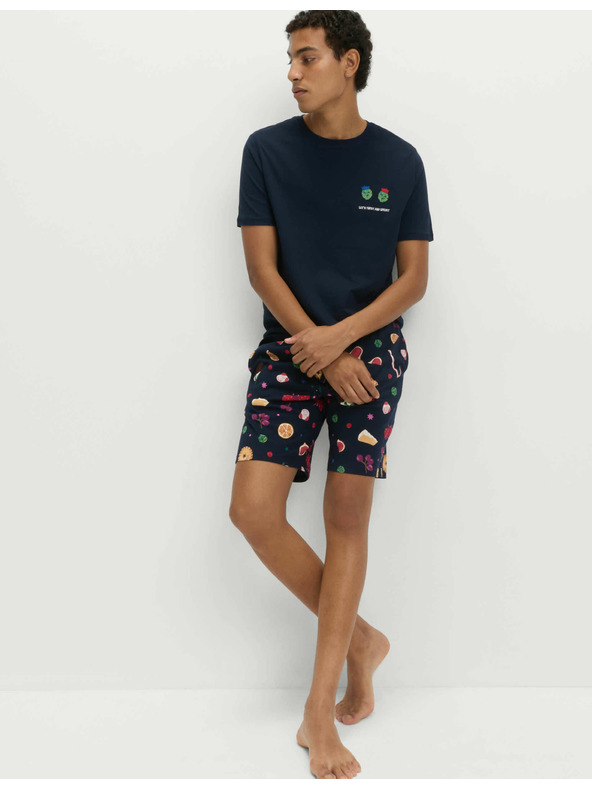 Marks & Spencer Vánoční domácí pyžamová souprava s motivem jídla z čisté bavlny Marks & Spencer námořnická modrá