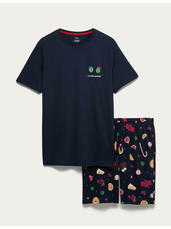 Marks & Spencer Vánoční domácí pyžamová souprava s motivem jídla z čisté bavlny Marks & Spencer námořnická modrá