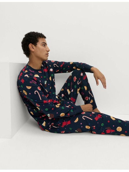 Marks & Spencer Vánoční domácí pyžamová souprava s motivem jídla z čisté bavlny Marks & Spencer námořnická modrá