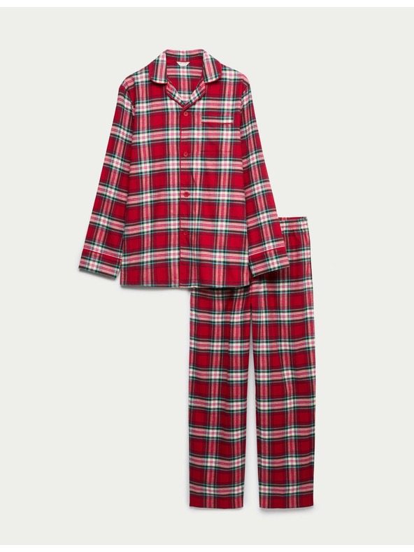 Marks & Spencer Vánoční kostkovaná domácí pyžamová souprava z čisté bavlny Marks & Spencer červená