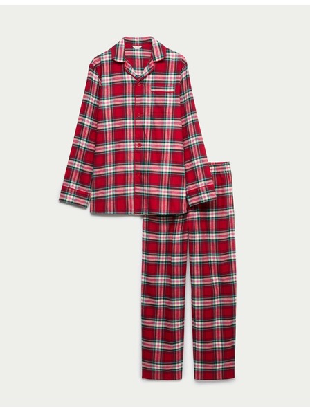 Marks & Spencer Vánoční kostkovaná domácí pyžamová souprava z čisté bavlny Marks & Spencer červená