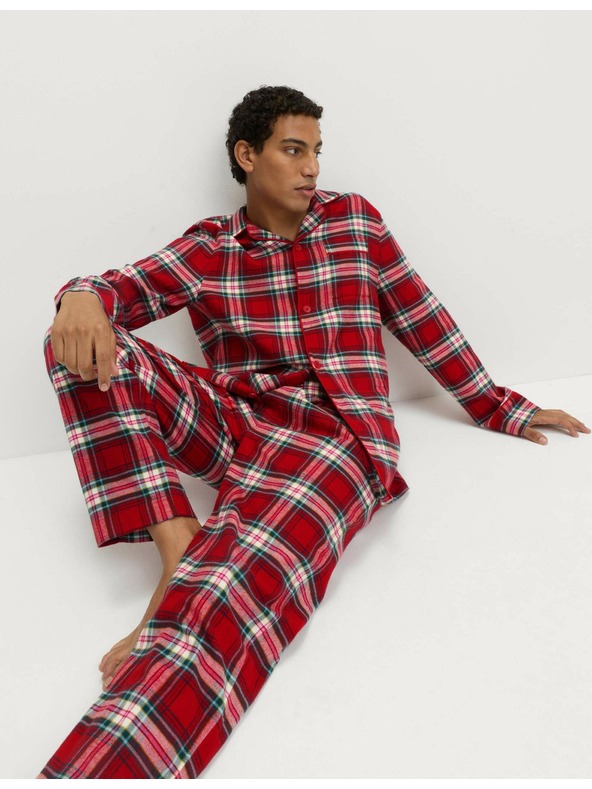 Marks & Spencer Vánoční kostkovaná domácí pyžamová souprava z čisté bavlny Marks & Spencer červená