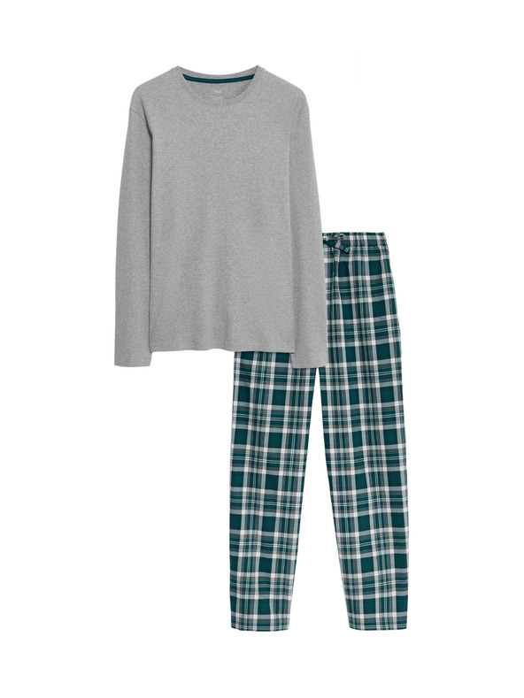 Marks & Spencer Kostkovaná pyžamová souprava z čisté bavlny Marks & Spencer šedá