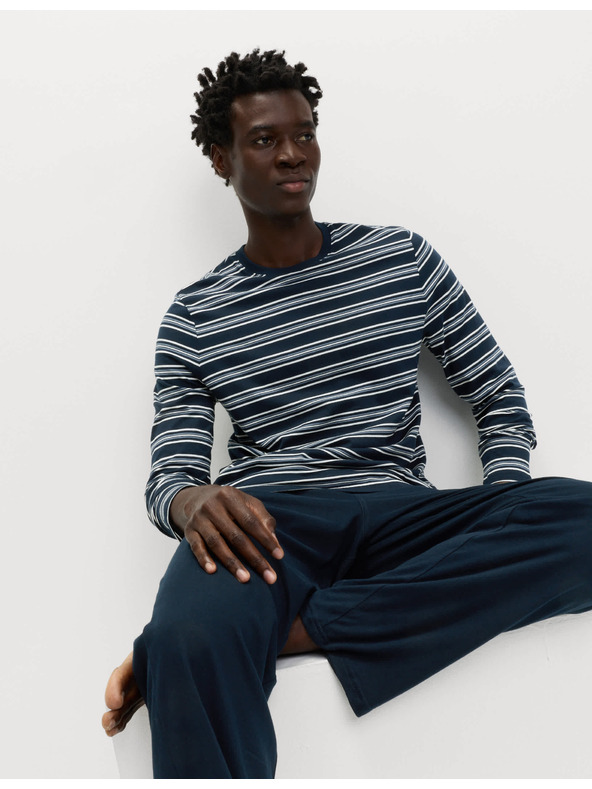 Marks & Spencer Pruhovaná pyžamová souprava z čisté bavlny Marks & Spencer námořnická modrá