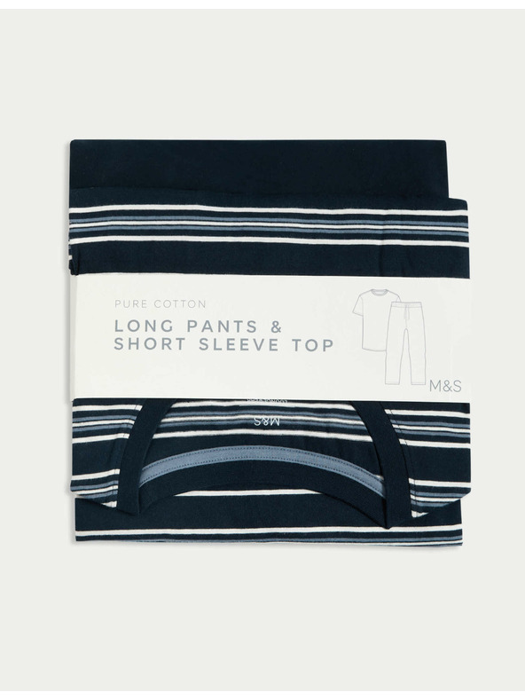 Marks & Spencer Pruhovaná pyžamová souprava z čisté bavlny Marks & Spencer námořnická modrá