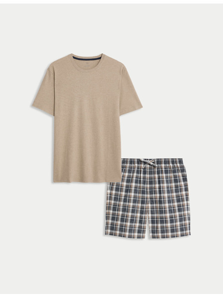 Marks & Spencer Neutrální kostkovaná pyžamová souprava z čisté bavlny Marks & Spencer smetanová