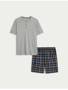 Marks & Spencer Károvaná pyžamová souprava z čisté bavlny s rozhalenkou Marks & Spencer šedá