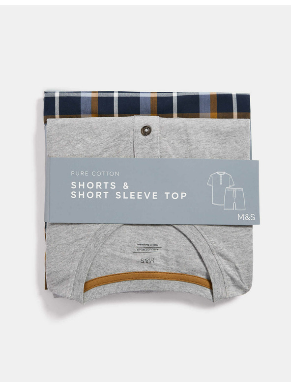 Marks & Spencer Károvaná pyžamová souprava z čisté bavlny s rozhalenkou Marks & Spencer šedá