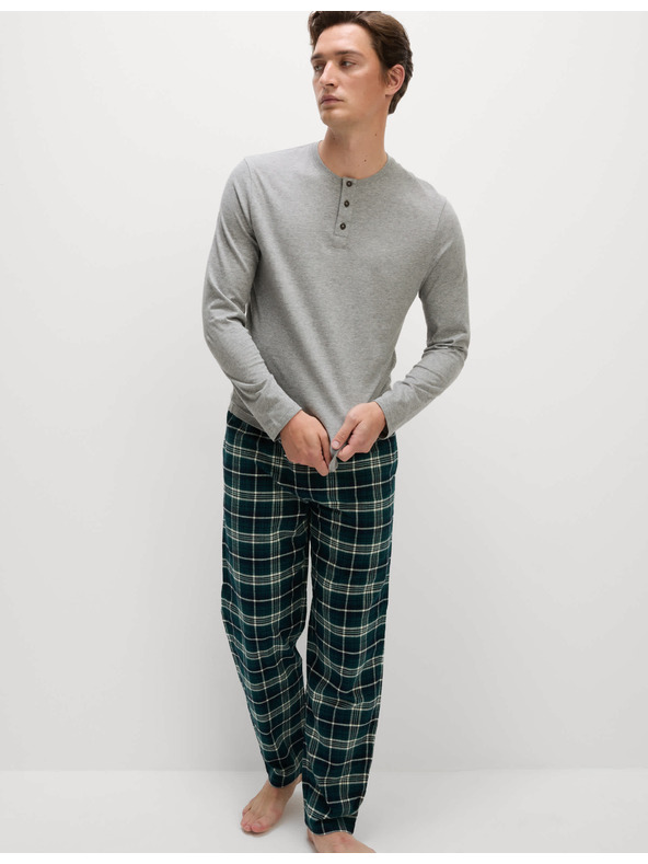 Marks & Spencer Kostkovaná pyžamová souprava z čisté bavlny s rozhalenkou Marks & Spencer šedá