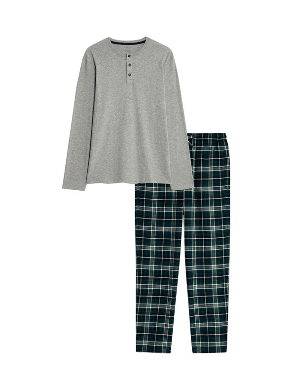 Marks & Spencer Kostkovaná pyžamová souprava z čisté bavlny s rozhalenkou Marks & Spencer šedá