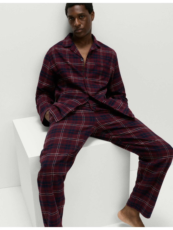 Marks & Spencer Károvaná pyžamová souprava z česané bavlny Marks & Spencer červená