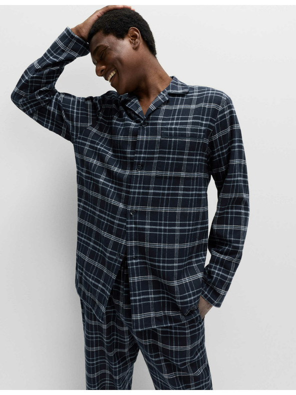Marks & Spencer Károvaná pyžamová souprava z česané bavlny Marks & Spencer námořnická modrá