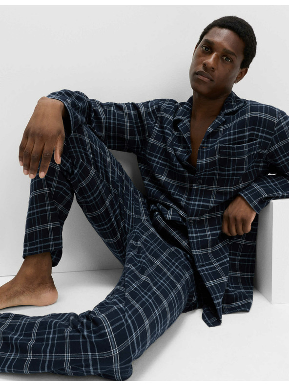 Marks & Spencer Károvaná pyžamová souprava z česané bavlny Marks & Spencer námořnická modrá