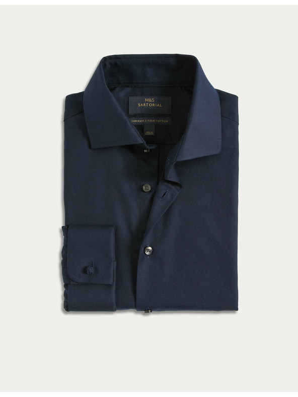 Marks & Spencer Keprová košile úzkého střihu z luxusní bavlny s dvojitou manžetou Marks & Spencer námořnická modrá