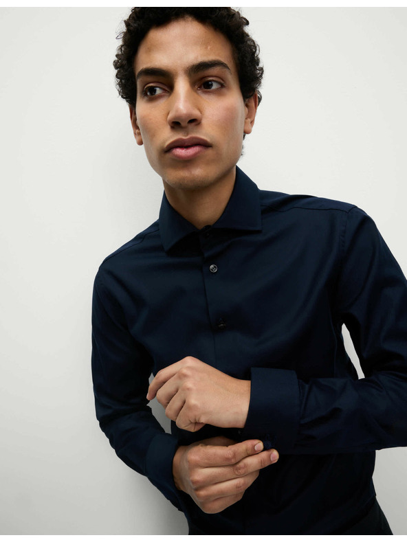 Marks & Spencer Keprová košile úzkého střihu z luxusní bavlny s dvojitou manžetou Marks & Spencer námořnická modrá