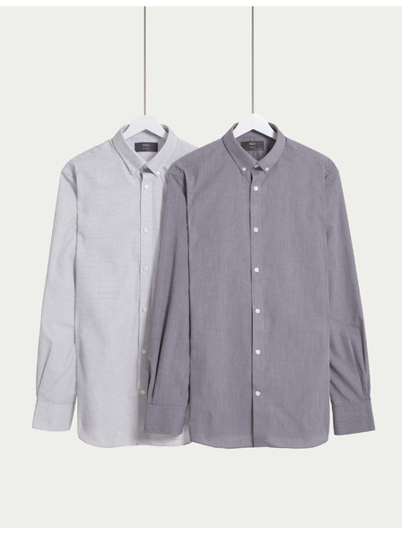 Marks & Spencer Košile úzkého střihu z kanafasu, snadné žehlení, 2 ks v balení Marks & Spencer šedá