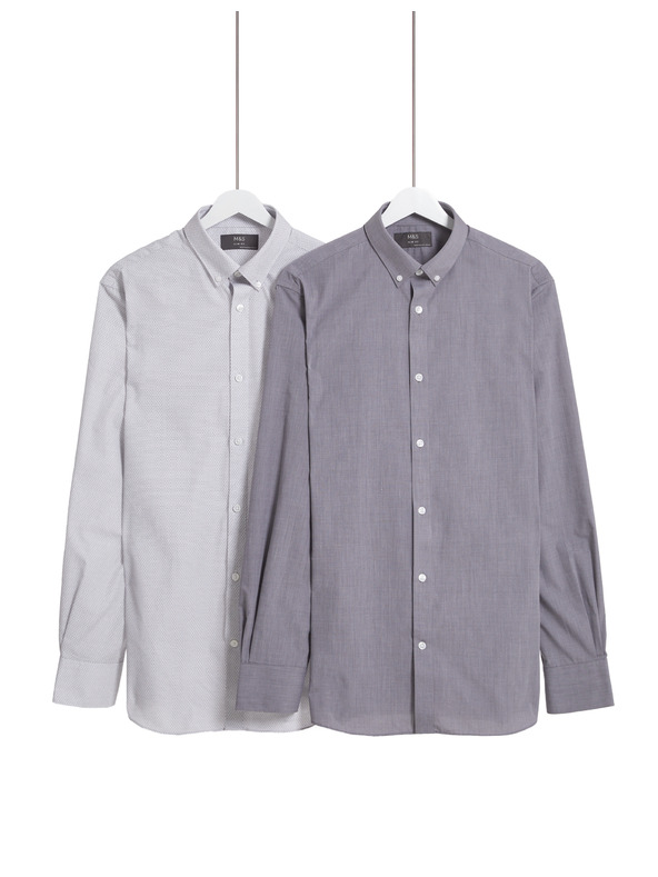 Marks & Spencer Košile úzkého střihu z kanafasu, snadné žehlení, 2 ks v balení Marks & Spencer šedá